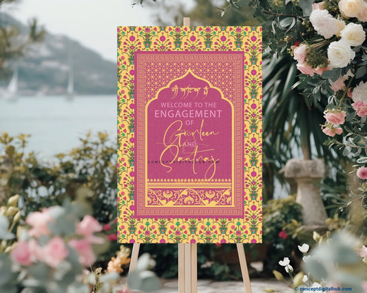Pink and Gold Color Vintage Floral Welcome Board for Engagement