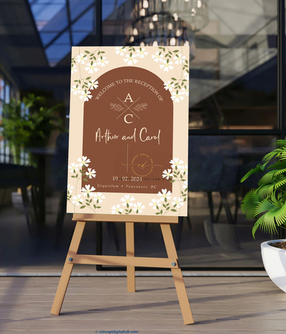 Brown Floral Reception Welcome Sign Board