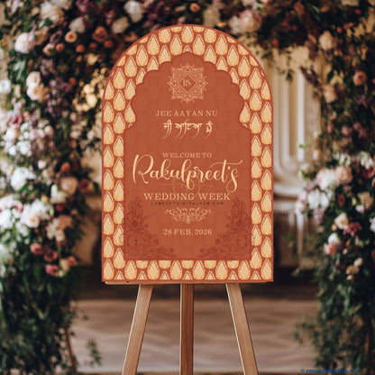 Terracotta Color Paisley Pattern Welcome Board for Wedding Week