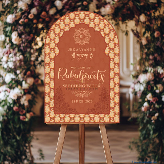 Terracotta Color Paisley Pattern Welcome Board for Wedding Week
