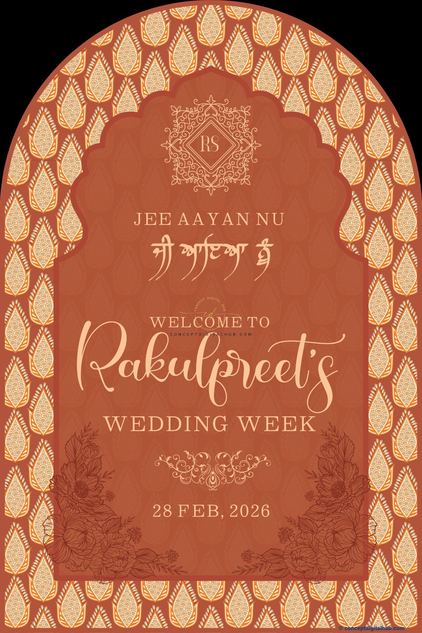 Terracotta Color Paisley Pattern Welcome Board for Wedding Week
