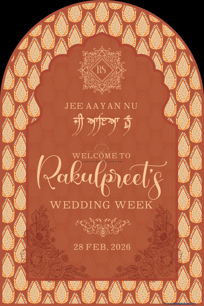 Terracotta Color Paisley Pattern Welcome Board for Wedding Week