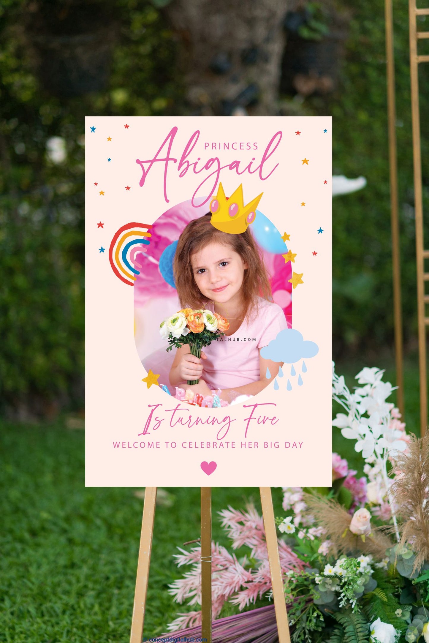 Pink Princess Birthday Welcome Sign Board