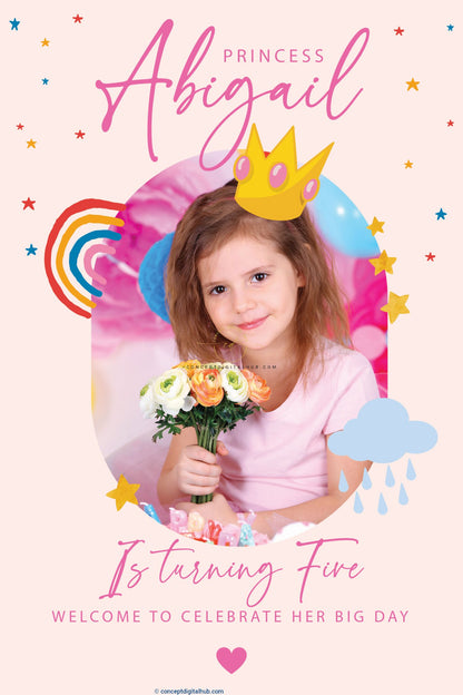 Pink Princess Birthday Welcome Sign Board