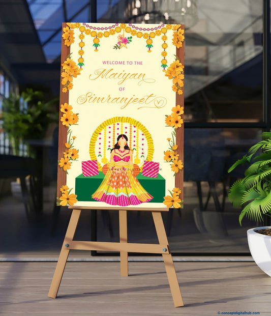 Haldi Theme Welcome Sign Board for Maiyan