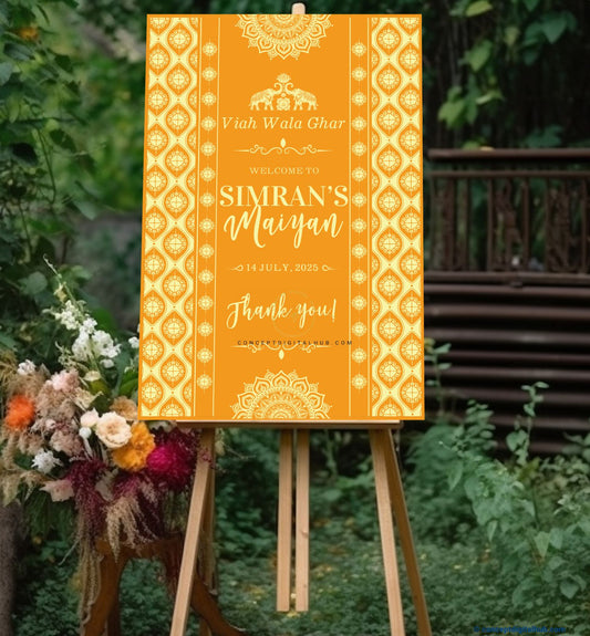 Yellowish Orange Color Flower Pattern Rangoli Welcome Board for Maiyan