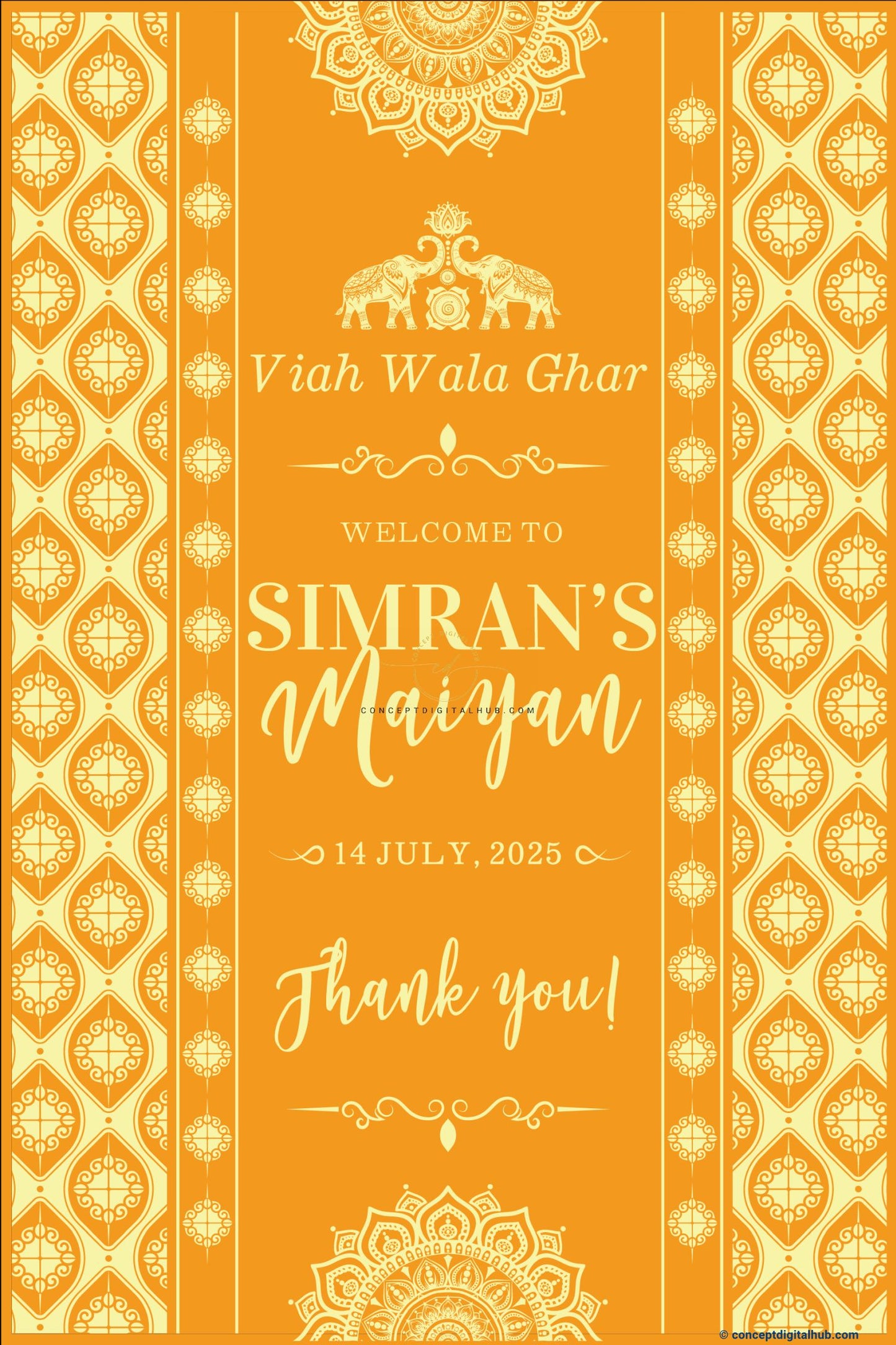 Yellowish Orange Color Flower Pattern Rangoli Welcome Board for Maiyan