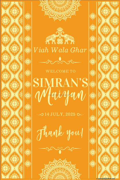 Yellowish Orange Color Flower Pattern Rangoli Welcome Board for Maiyan