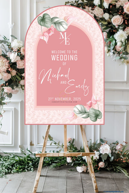 Sea Pink Color Anthurium Welcome Board for Wedding Week