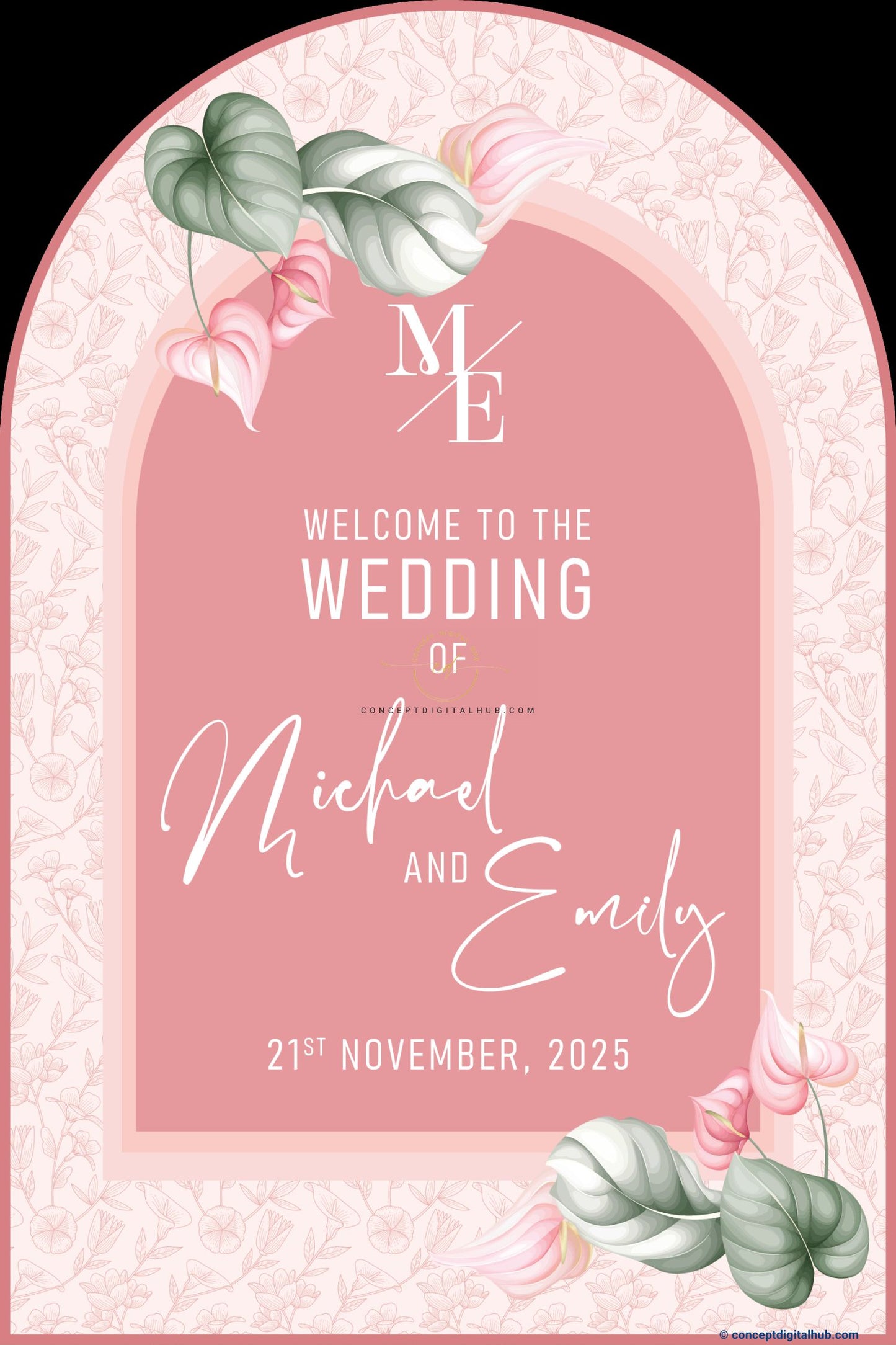 Sea Pink Color Anthurium Welcome Board for Wedding Week