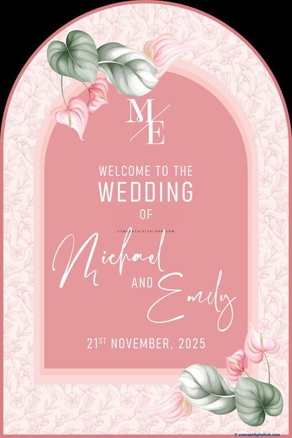 Sea Pink Color Anthurium Welcome Board for Wedding Week