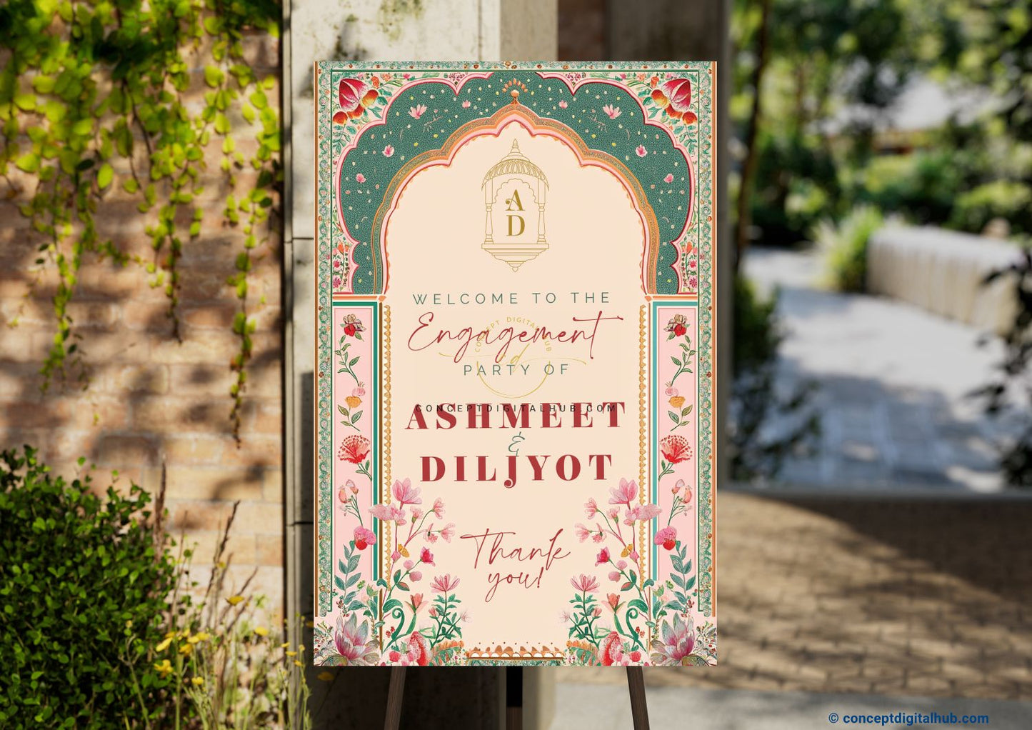 Dairy Cream Color Garden Florwers Welcome Board for Engagement