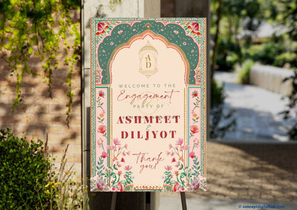 Dairy Cream Color Garden Florwers Welcome Board for Engagement
