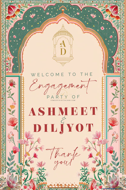 Dairy Cream Color Garden Florwers Welcome Board for Engagement