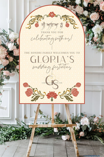 Beige Color Floral Welcome Board for Wedding Week