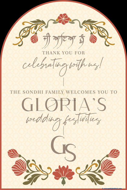 Beige Color Floral Welcome Board for Wedding Week