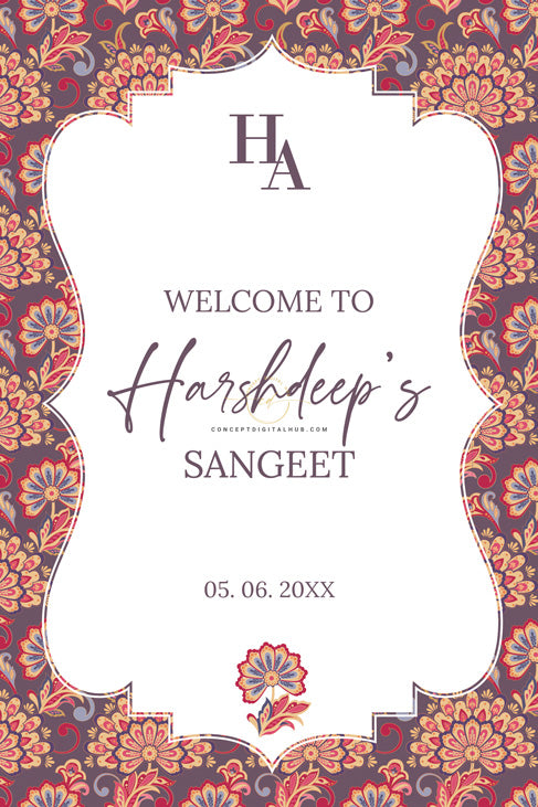 Colorful Pattern Sangeet Welcome Board