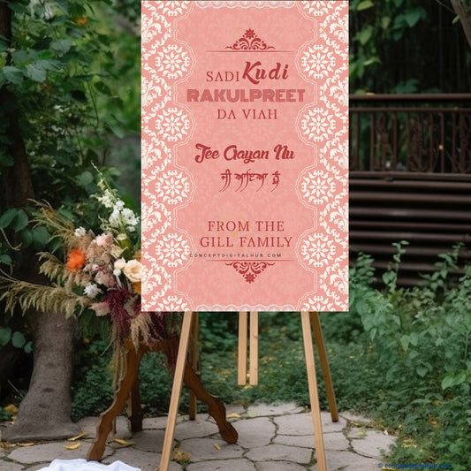 Rose Color Lace Pattern Welcome Board for Wedding Week