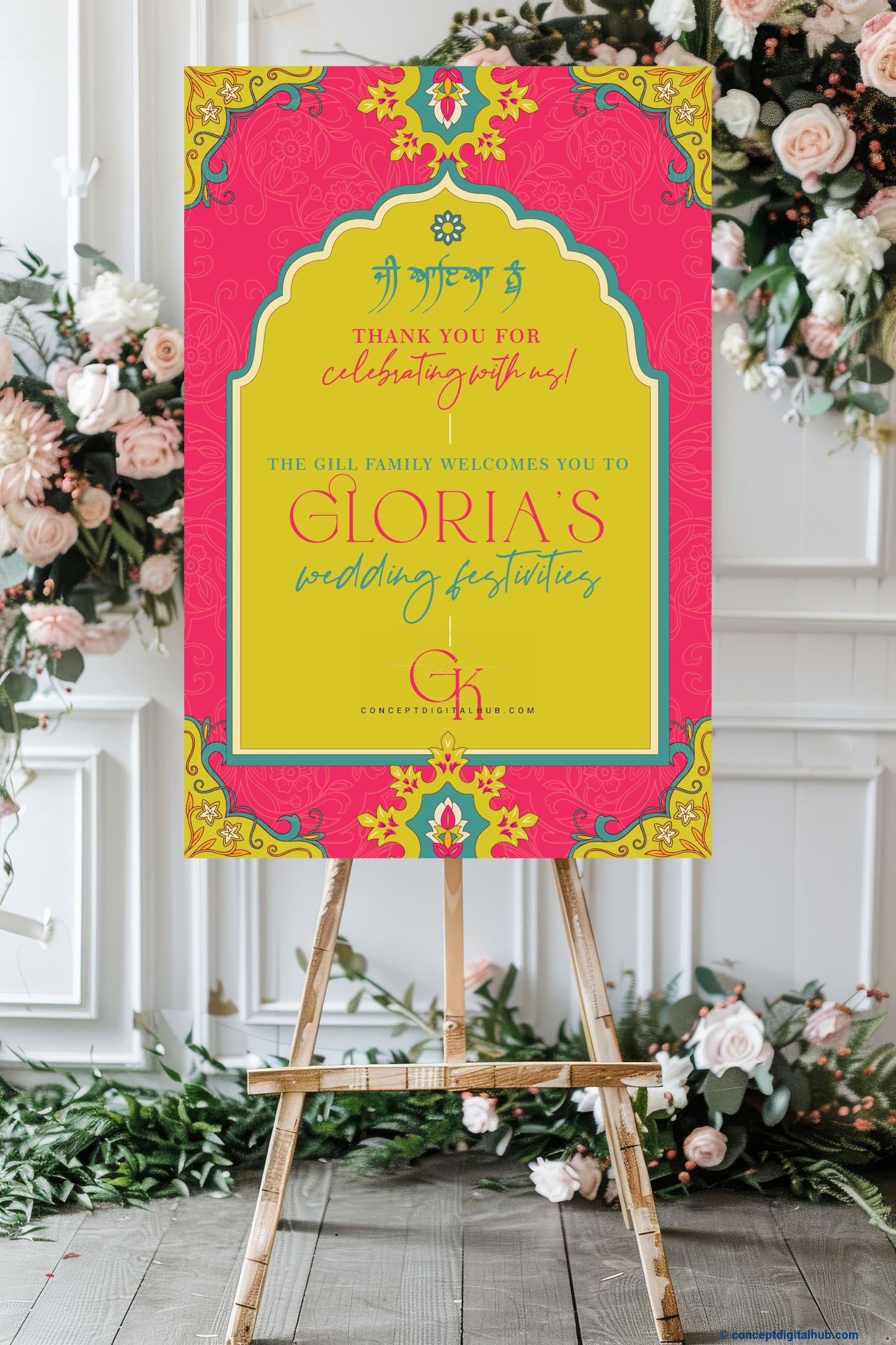 Bird Flower Color Floral Pattern Welcome Board for Wedding Festivity