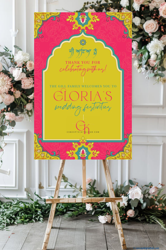 Bird Flower Color Floral Pattern Welcome Board for Wedding Festivity