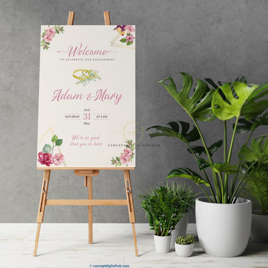 Engagement Welcome Sign Board Pink With Ring