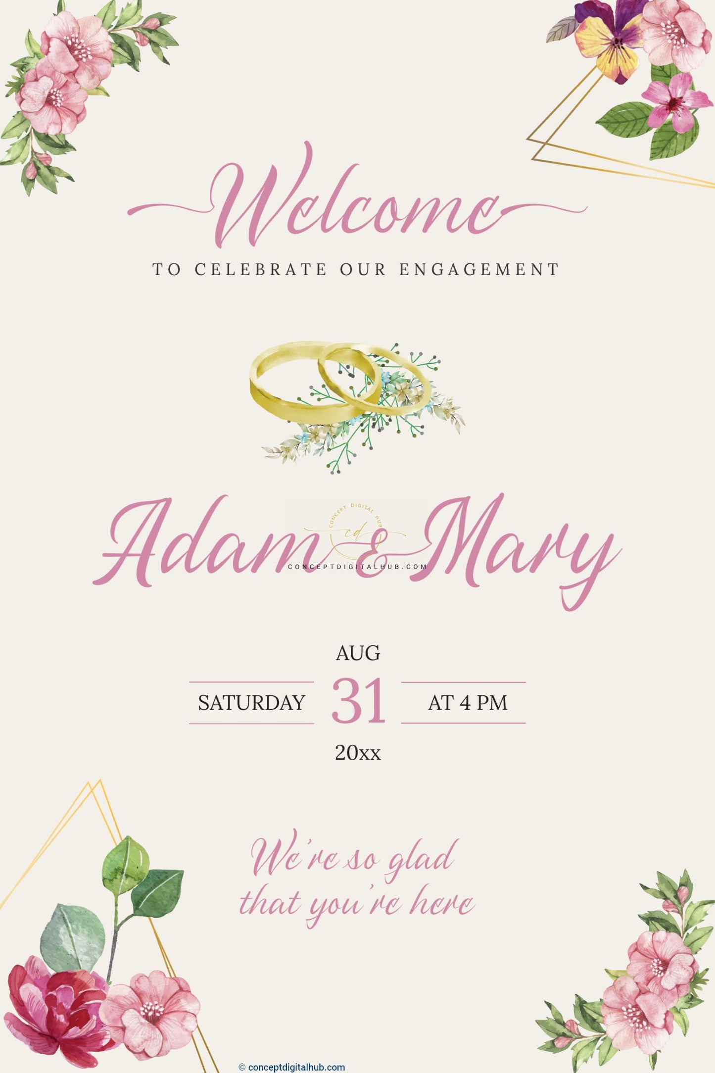 Engagement Welcome Sign Board Pink With Ring