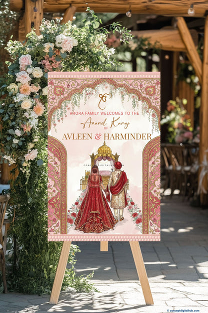 Blush Pink Color Floral Rose Welcome Board for Wedding Week