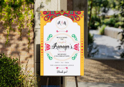 Yellow Mehndi Welcome Sign Board