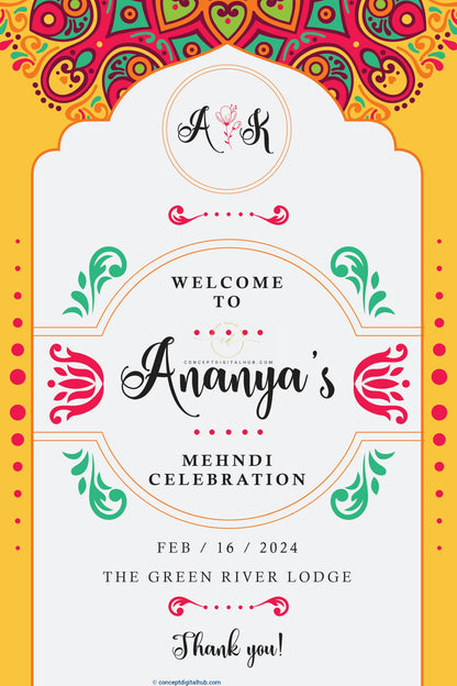 Yellow Mehndi Welcome Sign Board