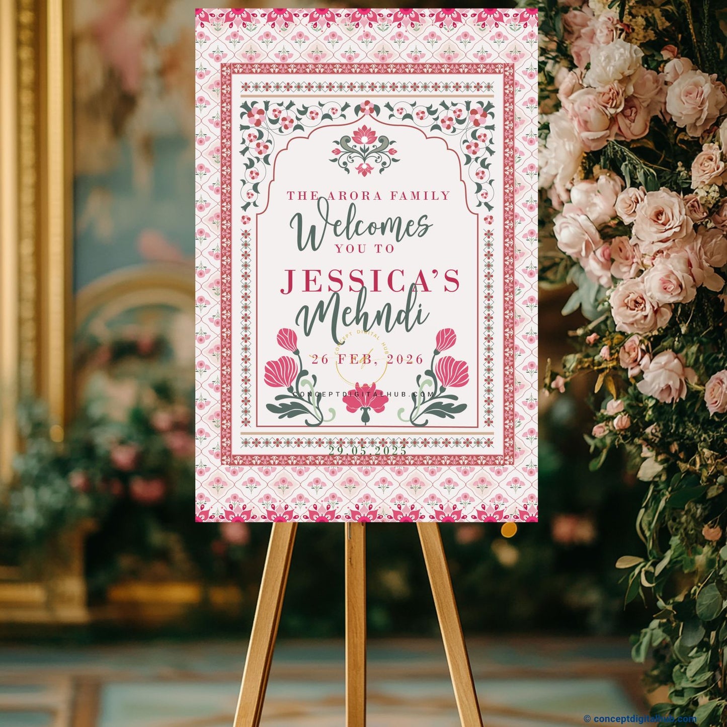 Blush Pink Color Lotus Motif Welcome Board for Mehendi