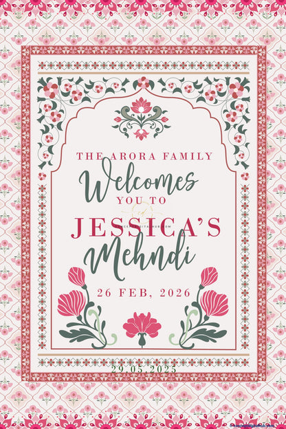 Blush Pink Color Lotus Motif Welcome Board for Mehendi