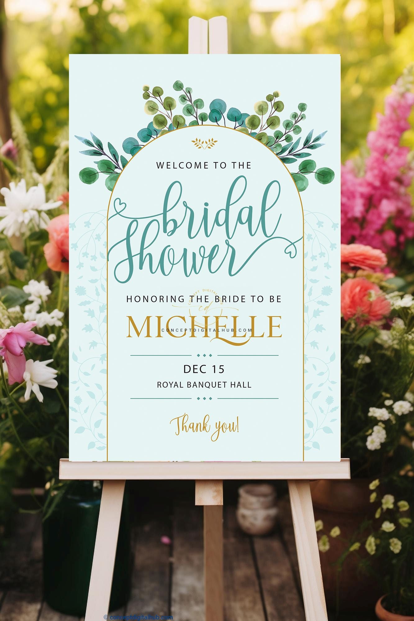 Green Leaves Bridal Shower Welcome Sign Board