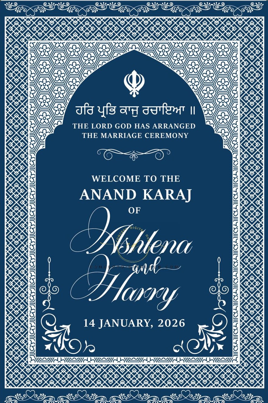 Navy Blue Color Geometric Patterns Welcome Board for Wedding Week