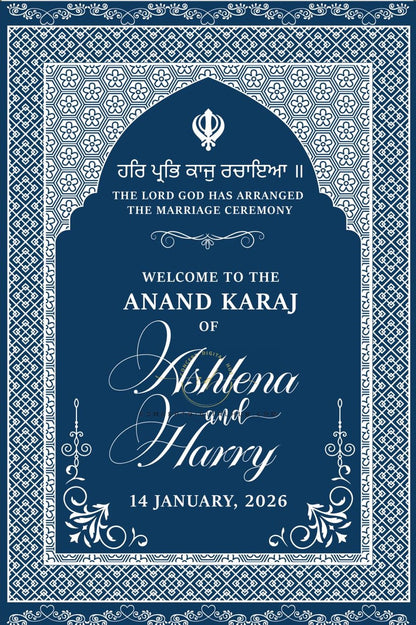 Navy Blue Color Geometric Patterns Welcome Board for Wedding Week