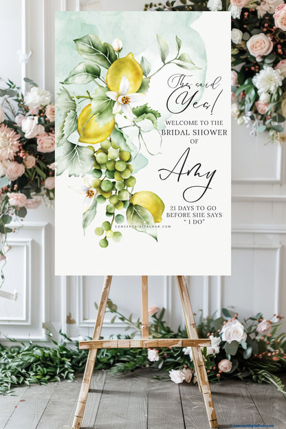 Green White Color Lemon Branch Welcome Board for Bridal Shower