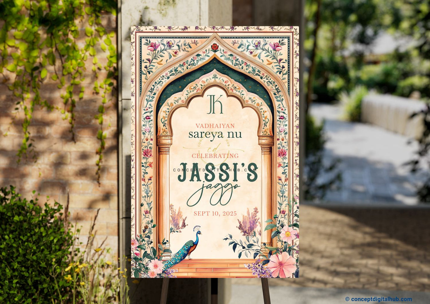 Beige Color Floral Peacock Welcome Board for Jaggo