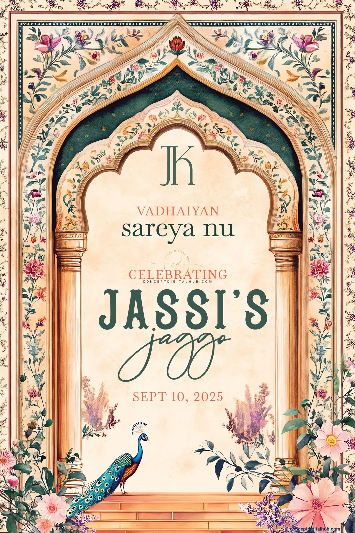 Beige Color Floral Peacock Welcome Board for Jaggo