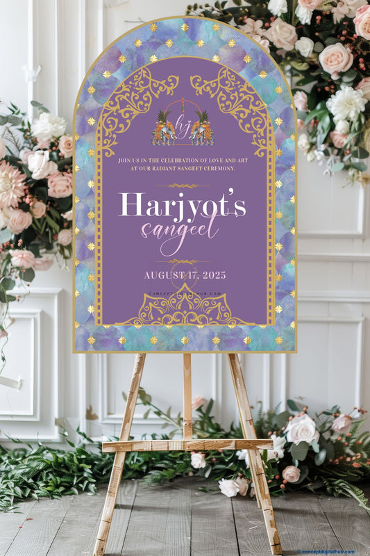 Dusty Purple Color Elephant Sign Welcome Board for Sangeet