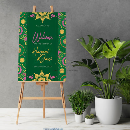 Best Mehndi Welcome Sign Board In Green