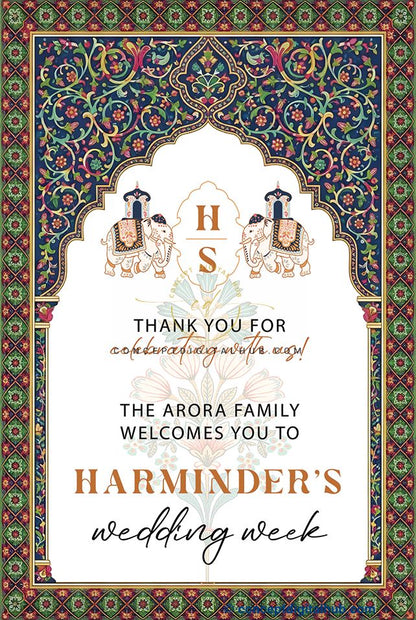 Emerald Green Color Elephant Motifs Welcome Board for Wedding Week