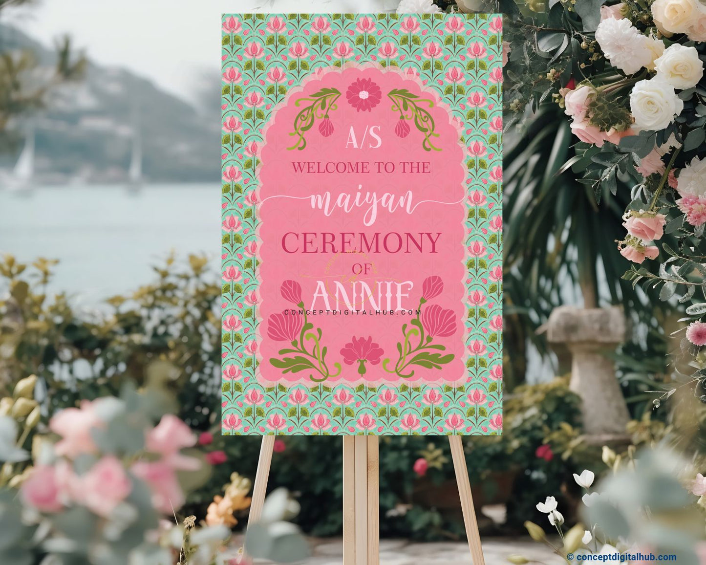 Soft Blush Pink Color Lotus Buds Welcome Board for Maiyan