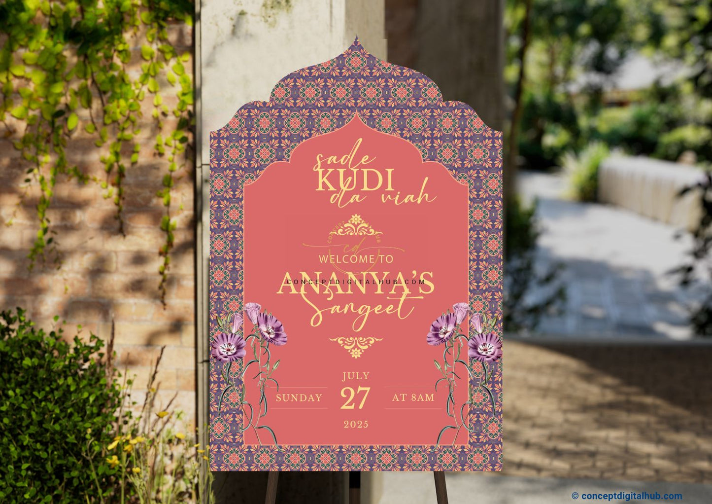 Dust Rose Color Floral Welcome Board for Sangeet