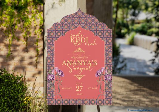 Dust Rose Color Floral Welcome Board for Sangeet