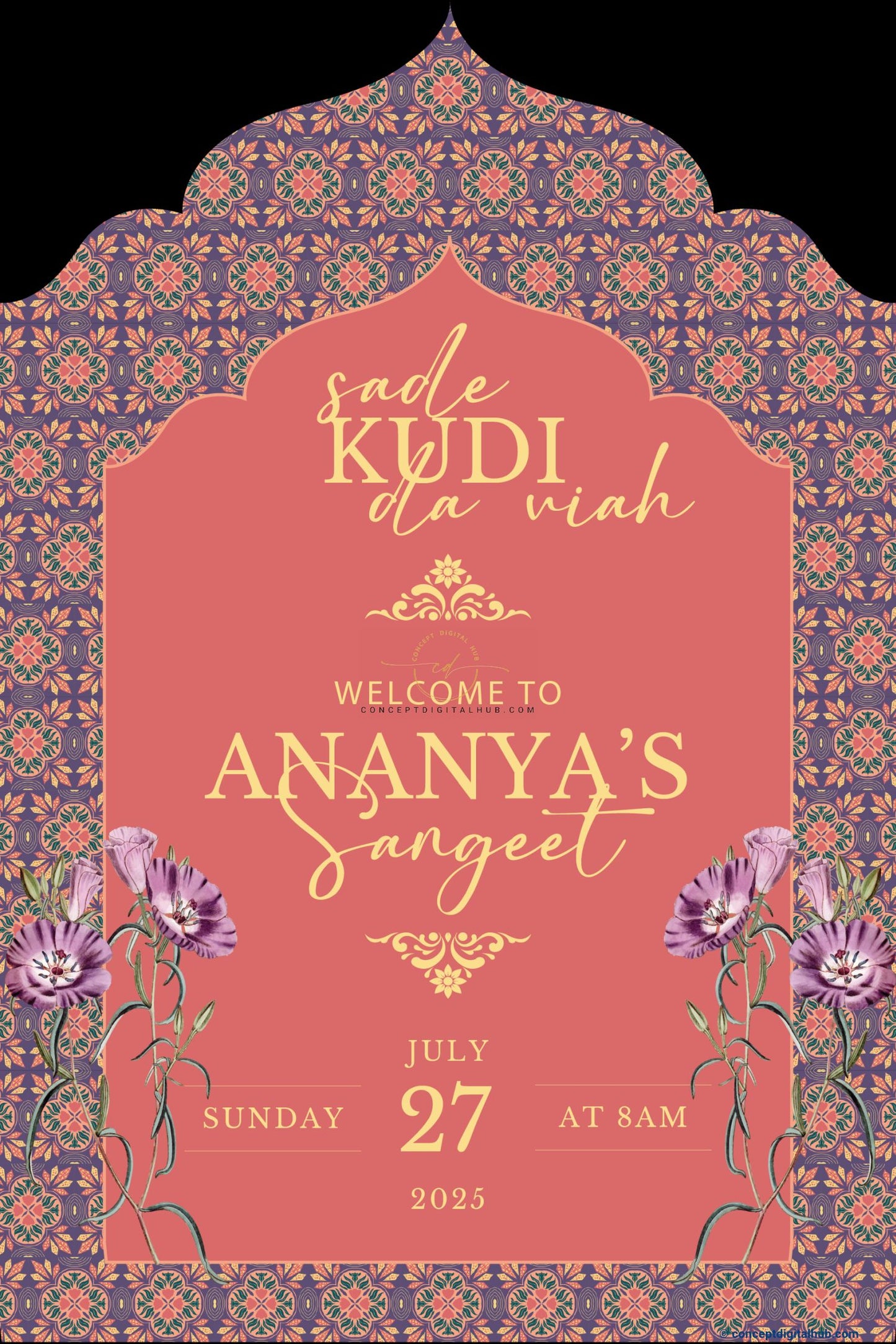 Dust Rose Color Floral Welcome Board for Sangeet
