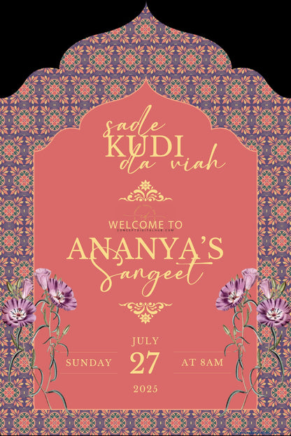 Dust Rose Color Floral Welcome Board for Sangeet