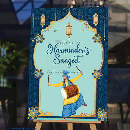 Blue Teal Sangeet Welcome Sign Board