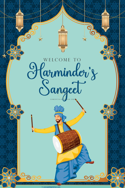 Blue Teal Sangeet Welcome Sign Board