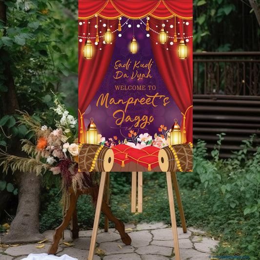 Red Color Dhol Sign Welcome Board for Night Jaggo