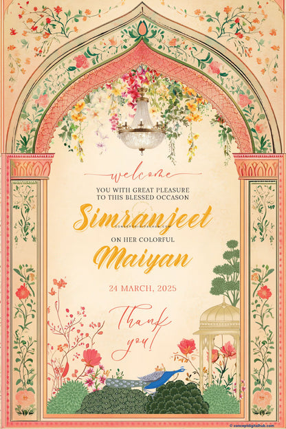 Dairy Cream Color Floral Welcome Board for Maiyan
