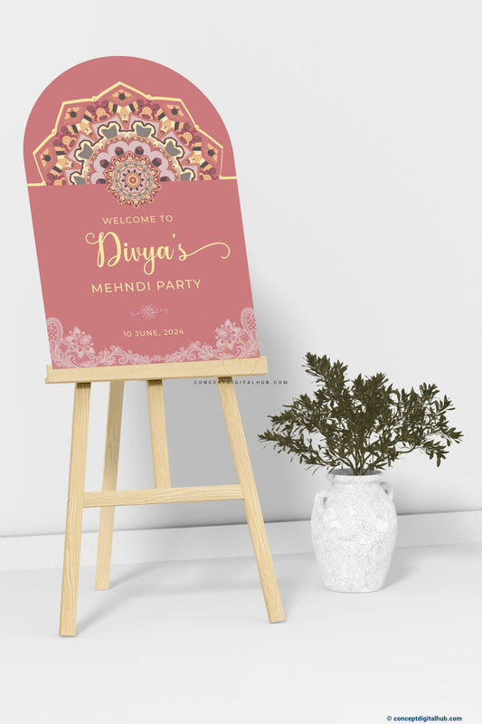 Elegant Mehndi Welcome Sign Board